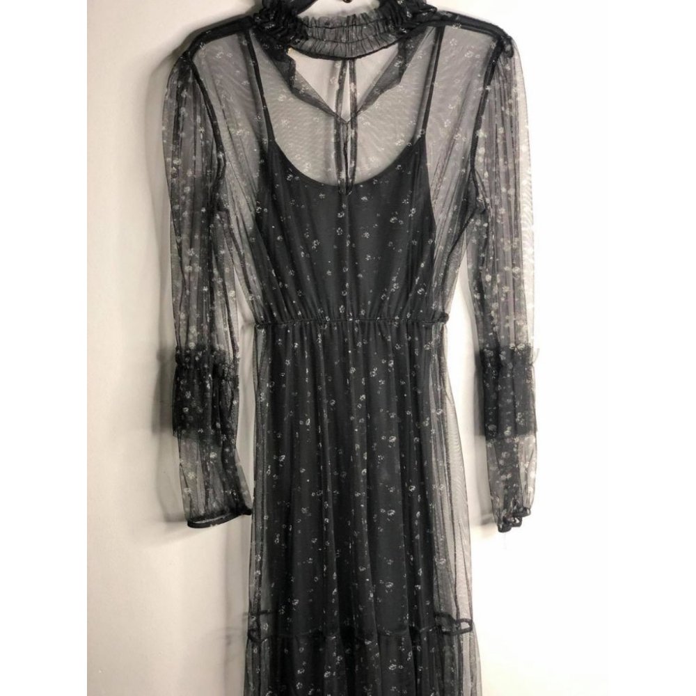 ENBELLISHED MESH MIDI DRESS IN BLACK